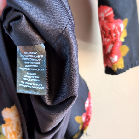 Nicole Miller Studio Women's Black Red Orange Floral Ruffle Long Sleeve Dress - Picture 16 of 16